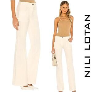 Nili Lotan NWT Oakland Wide-Leg Stretch Twill Pant‎ in Eggshell Women's Size 8